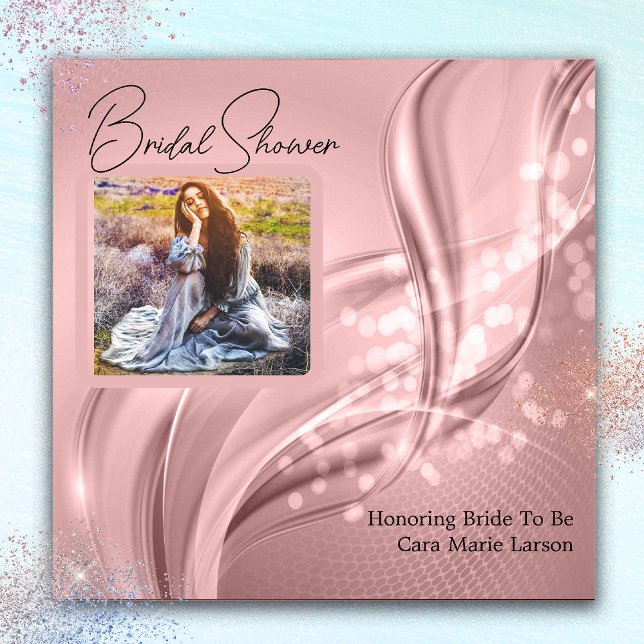 Invitation Fête des mariées de luxe rose photo métallique (Créateur téléchargé)