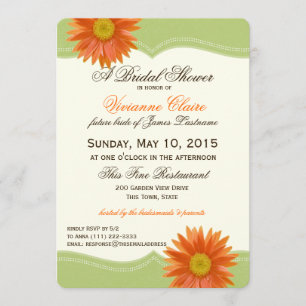 Invitation Fête des mariées de marguerite verte et orange