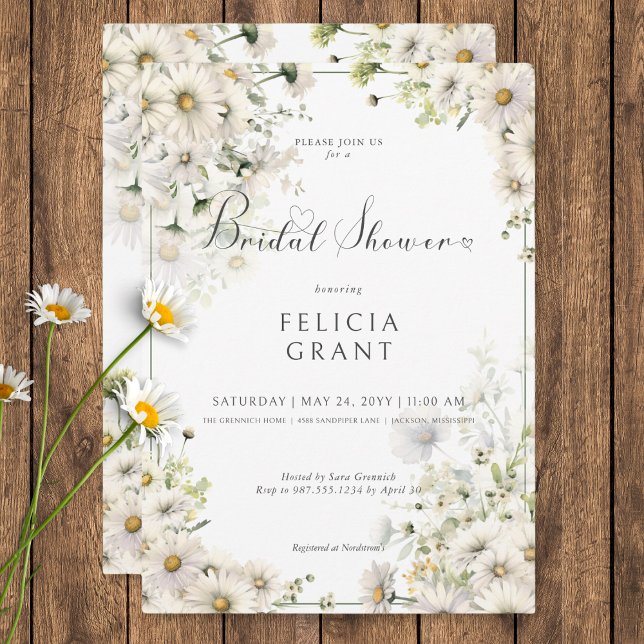 Invitation Fête des mariées de marguerites blanches rustiques (Rustic White Daisies Bridal Shower Invitation)