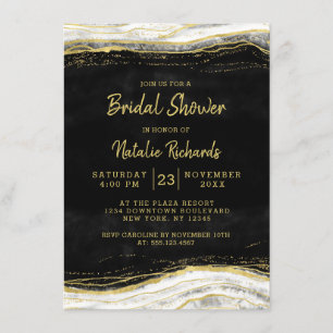 Invitation Fête des mariées de Mariage Black White & Gold