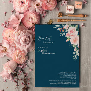 Invitation Fête des mariées de Mariage Blush Floral Navy