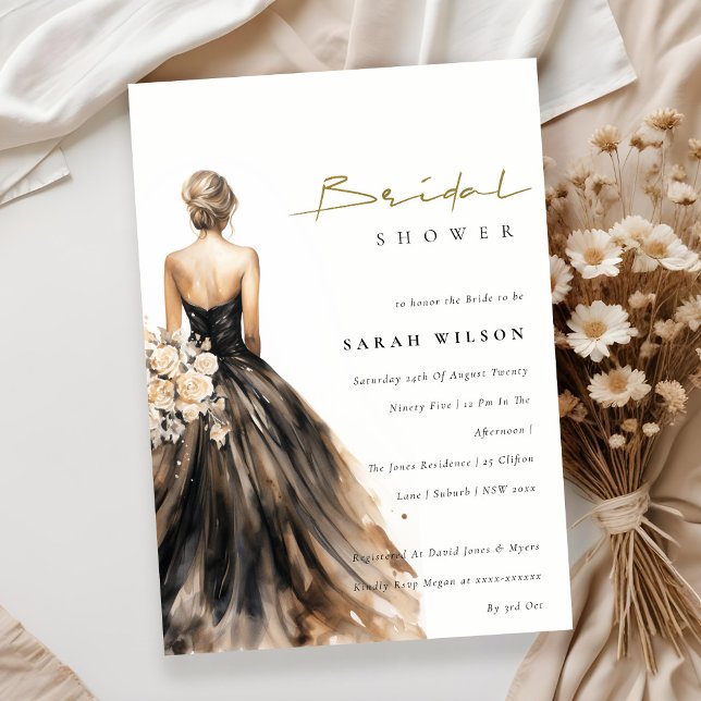 Invitation Fête des mariées de Mariage d'aquarelle noire (Créateur téléchargé)