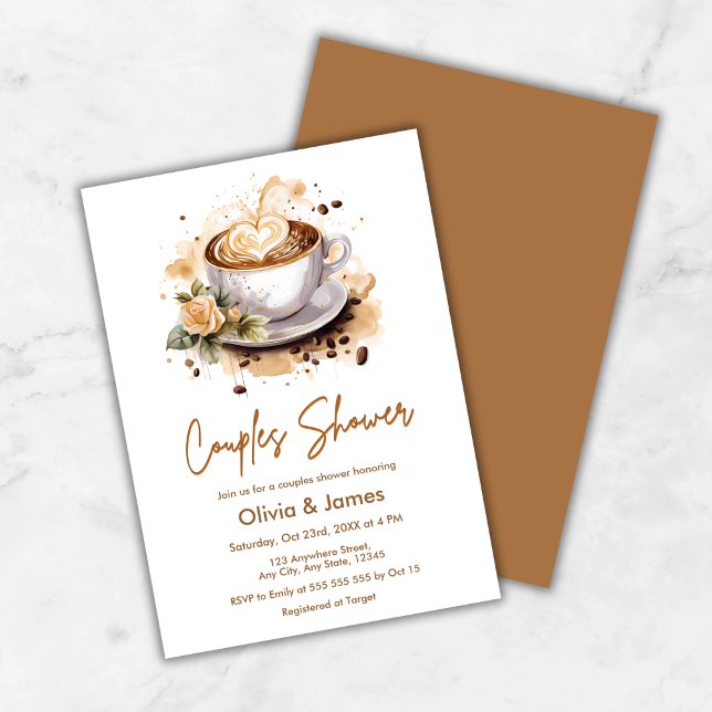 Invitation Fête des mariées de Mariage de café Floral Couples (Floral Coffee Love is Brewing Couples Bridal Shower Invitation )