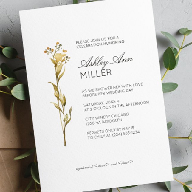 Invitation Fête des mariées de Mariage de détail floral minim (Créateur téléchargé)