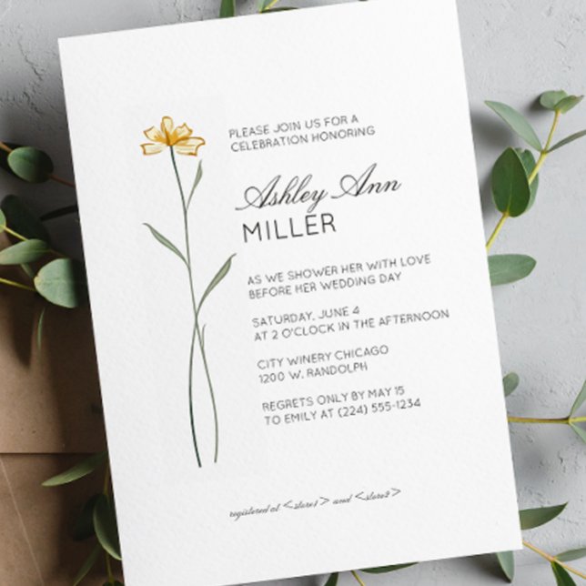 Invitation Fête des mariées de Mariage de détail floral minim (Créateur téléchargé)