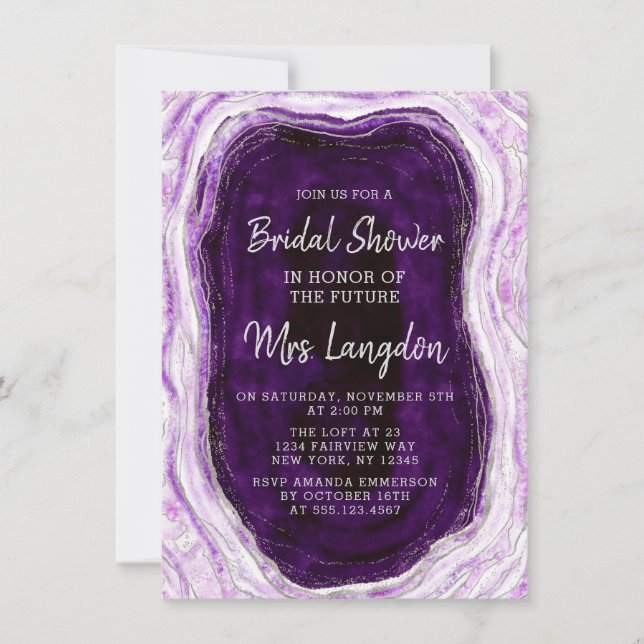 Invitation Fête des mariées de Mariage de la tranche de géode (Devant)