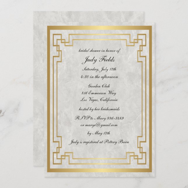 Invitation Fête des mariées de Mariage de Marbre blanc géomét (Devant / Derrière)