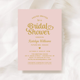 Invitation Fête des mariées de Mariage de script Coeur rose e