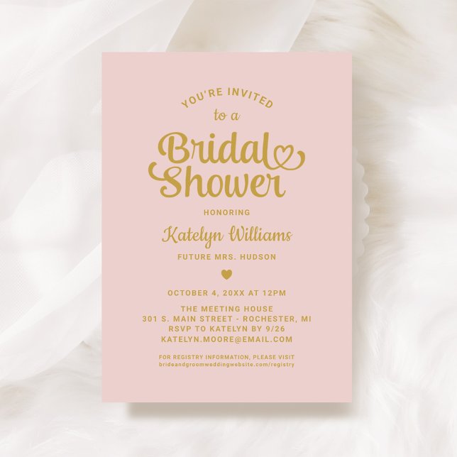 Invitation Fête des mariées de Mariage de script Coeur rose e (Créateur téléchargé)
