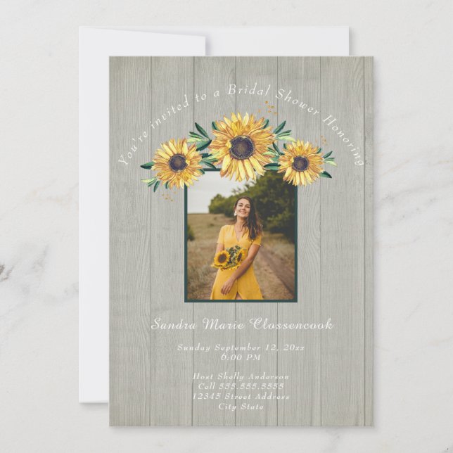 Invitation Fête des mariées de Mariage de tournesol gris rust (Devant)