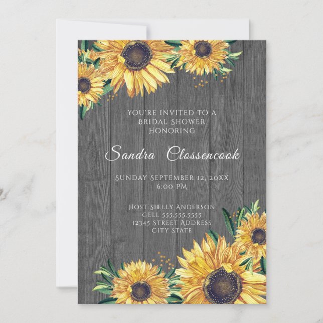 Invitation Fête des mariées de Mariage de tournesol gris rust (Devant)