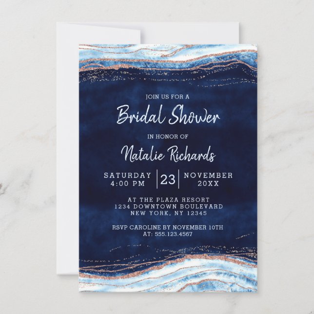 Invitation Fête des mariées de Mariage de tranche de Géode Bl (Devant)