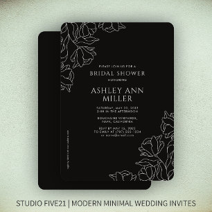 Invitation Fête des mariées de Mariage Floral Noir Onyx