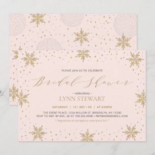 Invitation Fête des mariées de Mariage Gold & Pink Winter Sno