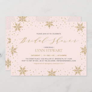Invitation Fête des mariées de Mariage Gold & Pink Winter Sno