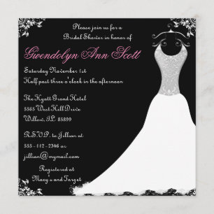Invitation Fête des mariées de Mariage noir et rose