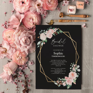 Invitation Fête des mariées de Mariage noir flush simple