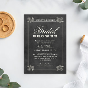 Invitation Fête des mariées de Mariage vintage Black Chalkboa