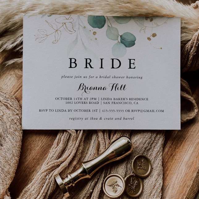 Invitation Fête des mariées de mariée en or rustique Floral (Créateur téléchargé)