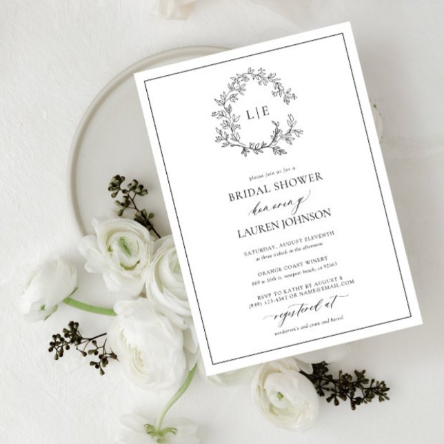 Invitation Fête des mariées de monogramme blanc noir (Bridal Shower Invitation!)