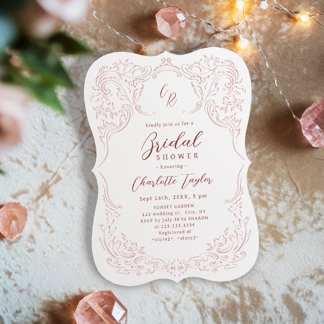 Invitation Fête des mariées de monogramme rose Vintage (Pink Vintage Flourish Monogram Bridal Shower Invitation)