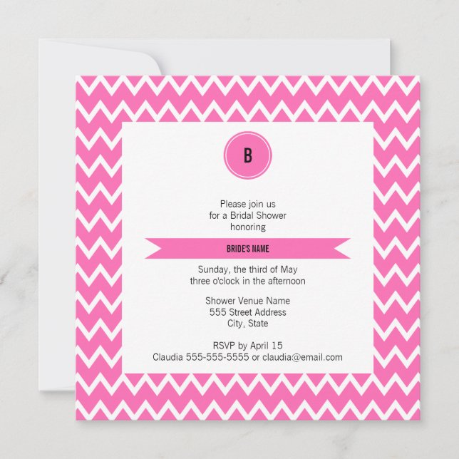 Invitation Fête des mariées de Motif Monogram Hot Rose Zigzag (Devant)