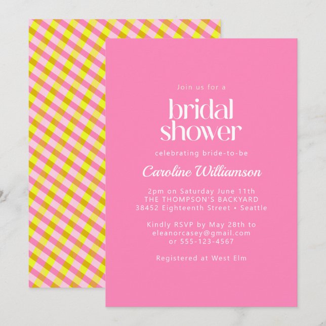 Invitation Fête des mariées de Motif rose pâle (Devant / Derrière)