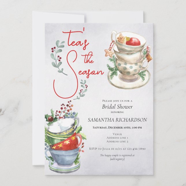 Invitation Fête des mariées de Noël Brunch Tea Party (Devant)