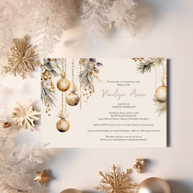 Invitation Fête des mariées de Noël Festive White & Gold (Créateur téléchargé)