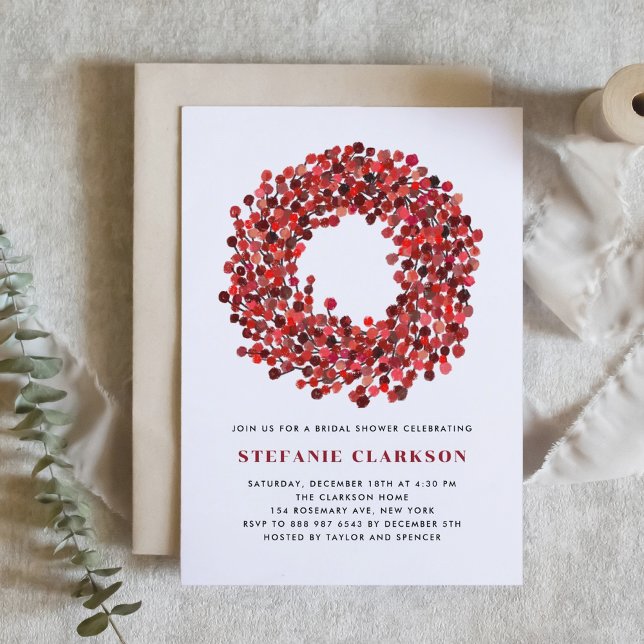 Invitation Fête des mariées de Noël Red Winterberry Wreath (Créateur téléchargé)