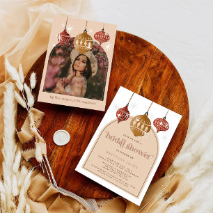 Invitation Fête des mariées de Noël Retro Bauble