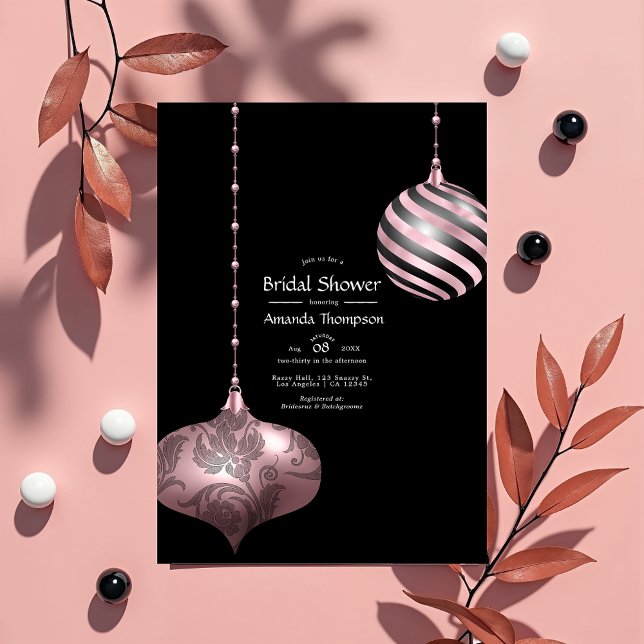 Invitation Fête des mariées de Noël rose et or Rose (Blush Pink and Rose Gold Christmas Bridal Shower Invitation)