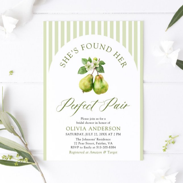 Invitation Fête des mariées de paire parfaite avec des rayure (Modern Green Gingham Perfect Pear Bridal Shower Invitation)