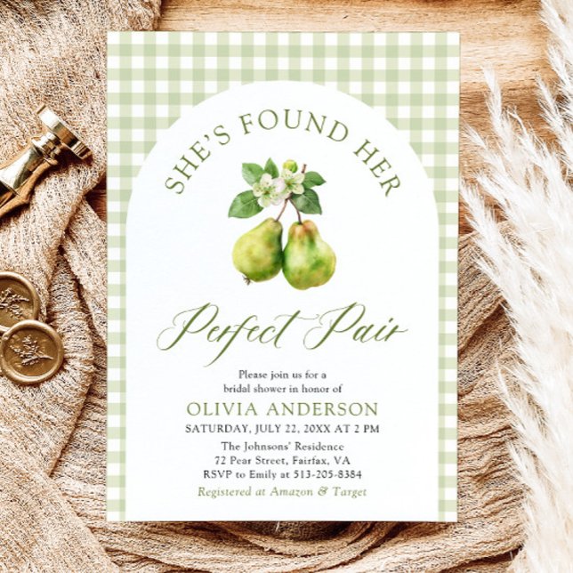 Invitation Fête des mariées de paire verte moderne En vichy p (Modern Green Gingham Perfect Pair Bridal Shower Invitation)