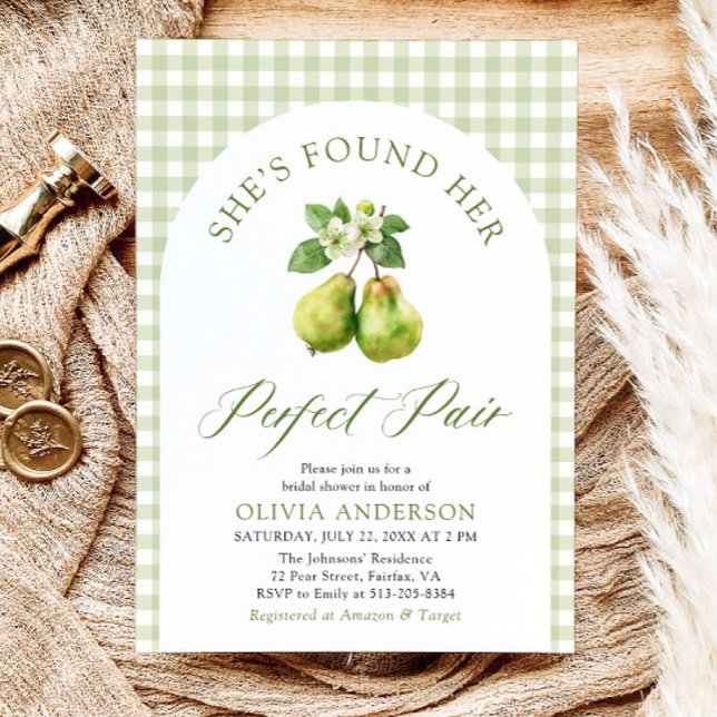 Invitation Fête des mariées de paire verte moderne En vichy p (Modern Green Gingham Perfect Pair Bridal Shower Invitation)