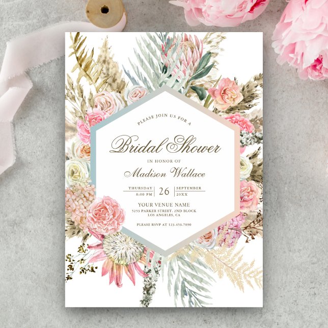 Invitation Fête des mariées de Pampas de Boho Rose (Créateur téléchargé)