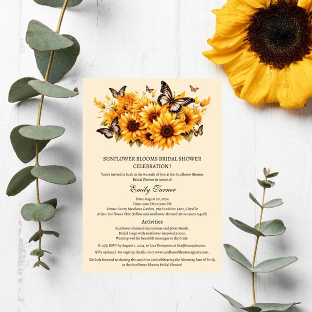 Invitation Fête des mariées de papillon de tournesol rustique (Créateur téléchargé)