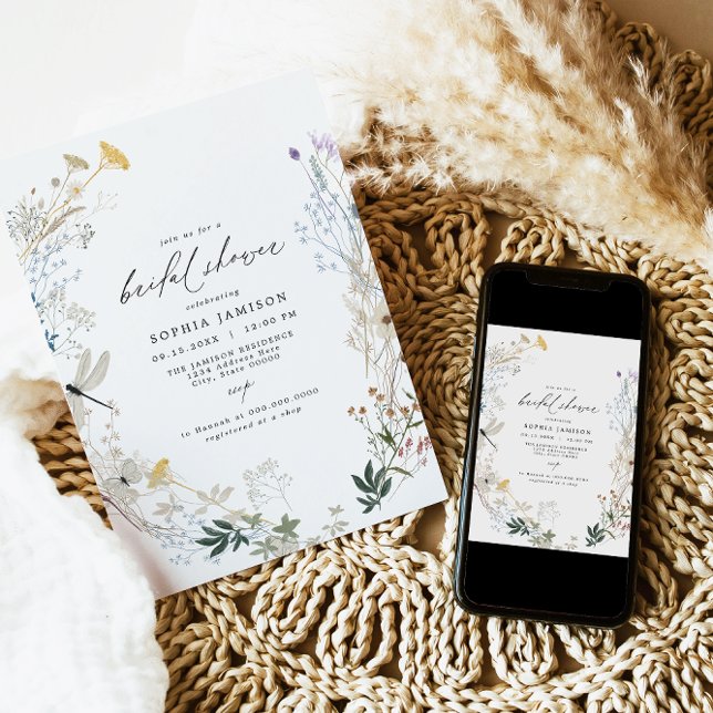 Invitation Fête des mariées de papillon Fleur sauvage Boho dé (Créateur téléchargé)