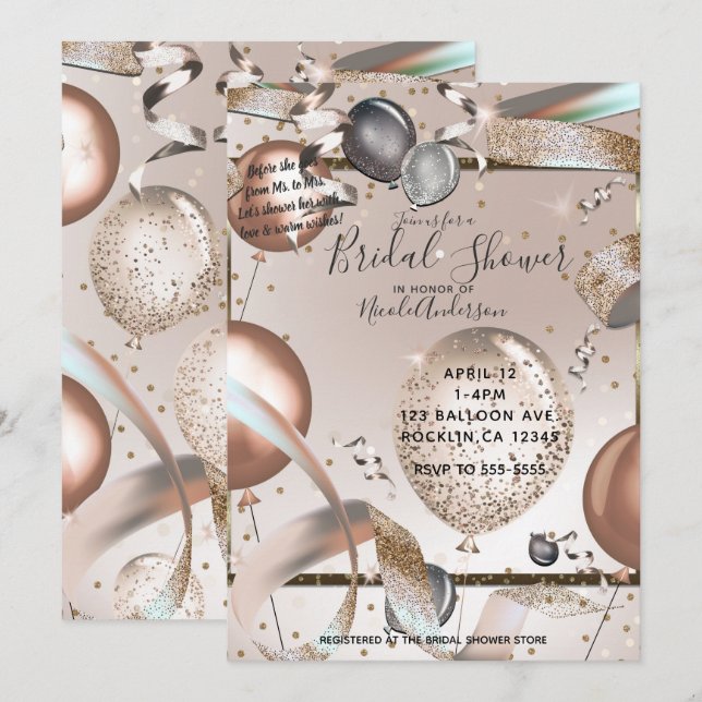 Invitation Fête des mariées de Parties scintillant rose Gold  (Devant / Derrière)
