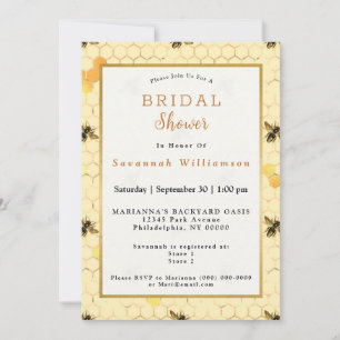 Invitation Fête des mariées de peigne d'abeilles jaune or
