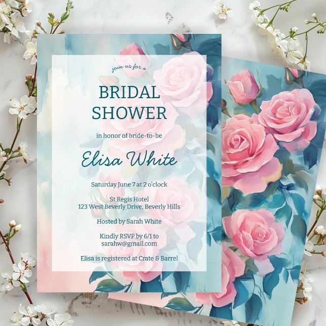 Invitation Fête des mariées de peinture rose Roses sur mesure (Pink Roses Painting Bridal Shower CUSTOM Invitation
)