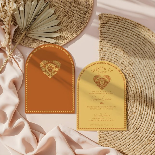 Invitation Fête des mariées de Pickleball Retro Tropical Palm (Retro Tropical Palm Tree Pickleball Bridal Shower Invitation)