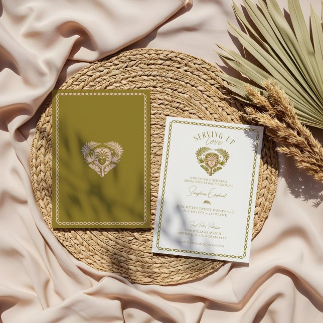 Invitation Fête des mariées de Pickleball Retro Tropical Palm (Retro Tropical Palm Tree Pickleball Bridal Shower Invitation)