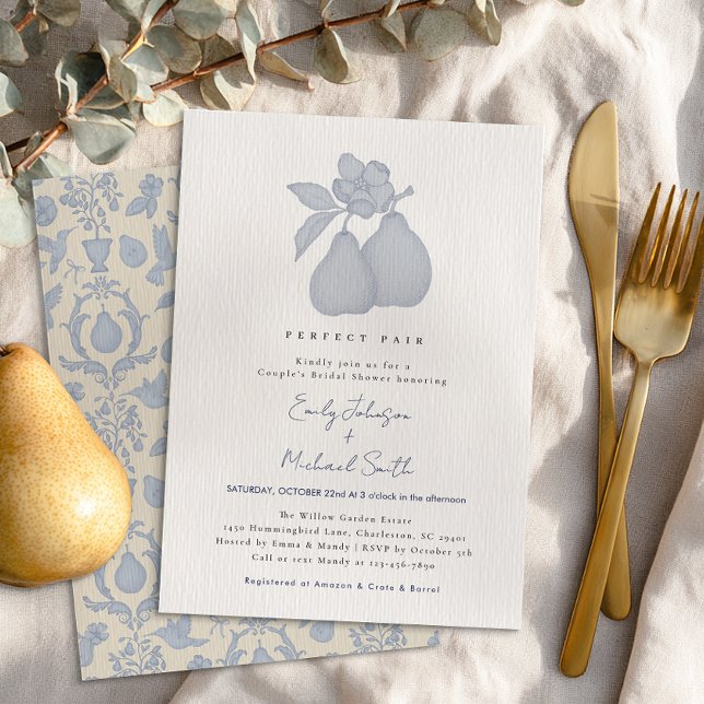 Invitation Fête des mariées de poire parfaite | Damas bleu fr (Perfect Pear Bridal Shower)