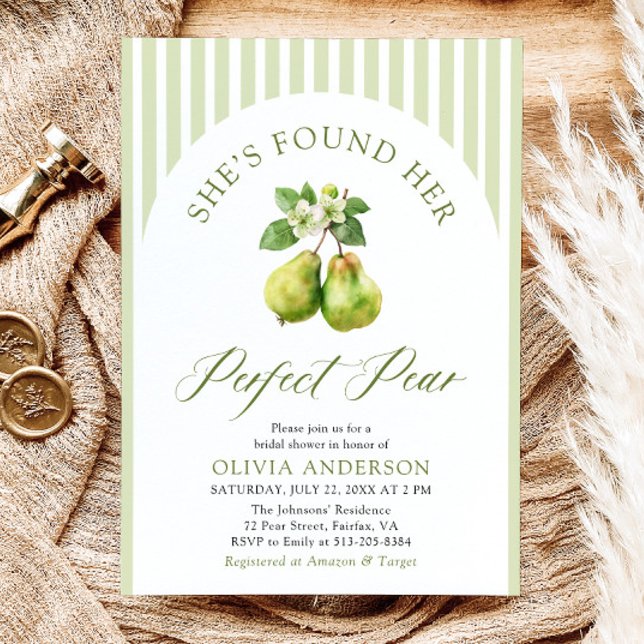 Invitation Fête des mariées de poires parfaites pour les rayu (Modern Green Gingham Perfect Pear Bridal Shower Invitation)