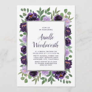 Invitation Fête des mariées de prune d'aquarelle florale d'ar