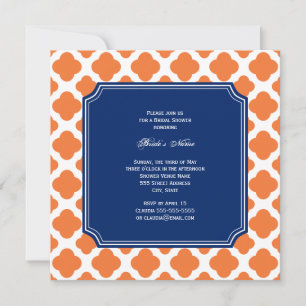 Invitation Fête des mariées de Quatrefoil bleu orange et roya