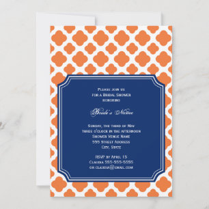 Invitation Fête des mariées de Quatrefoil bleu orange et roya