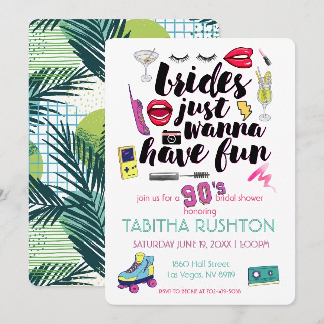 Invitation Fête des mariées de retour en arrière des années 9 (Devant / Derrière)