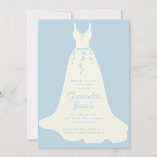 Invitation Fête des mariées de robe de Mariage ivoire et bleu (Devant)